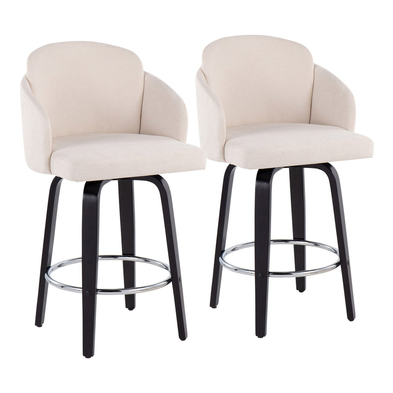 Lumi Source Dahlia contemporary counter stool set with round footrests, featuring sleek design and modern style, set of two.