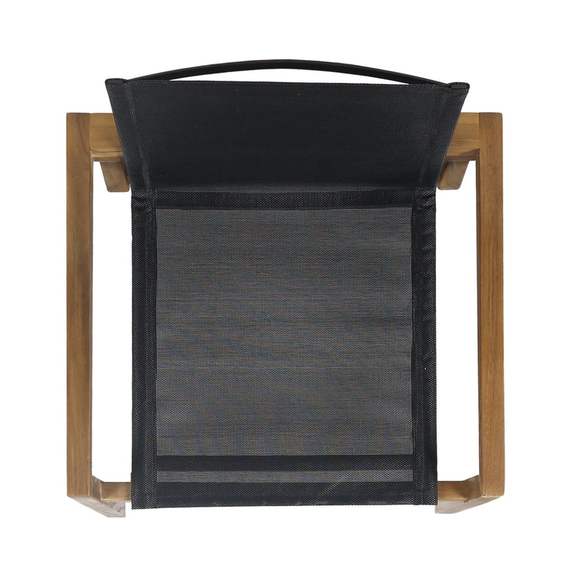 Set of two Noble House Belfast dining chairs with acacia wood frames and upholstered seats, shown in a modern kitchen setting.