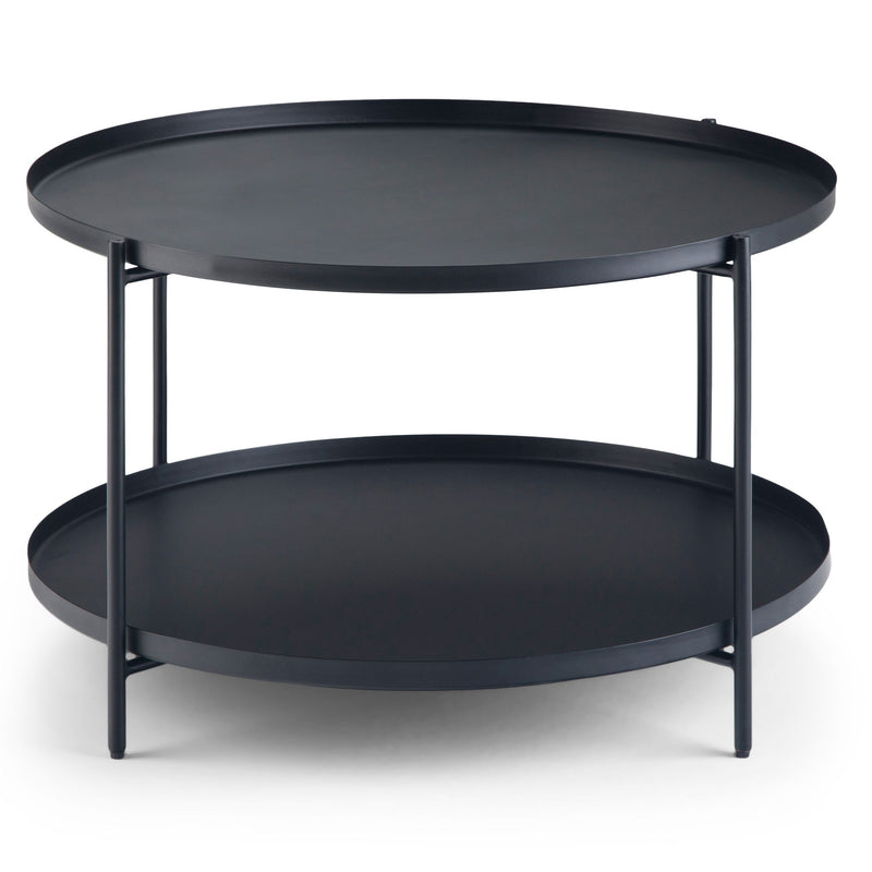 Handcrafted Monét coffee table by Simpli-Home featuring a wooden surface and sturdy legs, ideal for modern living room decor.