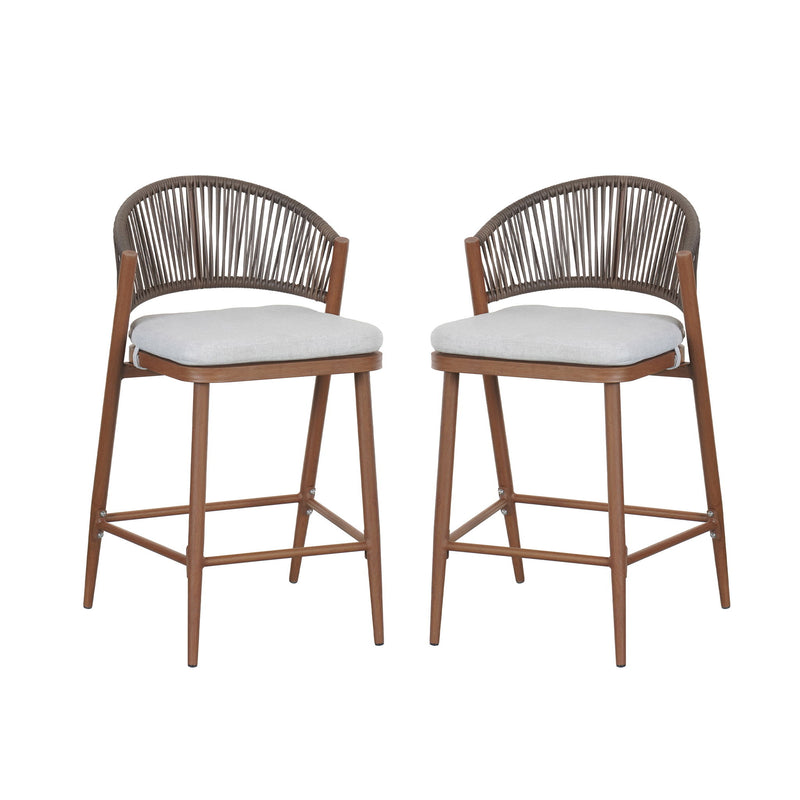 Outdoor 26" Counter Height Metal Frame Counter Stools With Scallop Shaped Backrest & Water Resistant Cushions - R&R Furniture Gallery (Fountain Valley, CA)