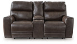 Crossplex - Power Reclining Loveseat / Console / Adjustable Headrest - Smoke - R&R Furniture Gallery (Fountain Valley, CA)