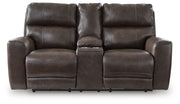 Crossplex - Power Reclining Loveseat / Console / Adjustable Headrest - Smoke - R&R Furniture Gallery (Fountain Valley, CA)