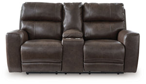 Crossplex - Power Reclining Loveseat / Console / Adjustable Headrest - Smoke - R&R Furniture Gallery (Fountain Valley, CA)