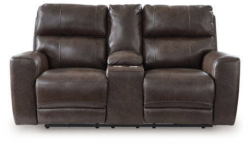Crossplex - Power Reclining Loveseat / Console / Adjustable Headrest - Smoke - R&R Furniture Gallery (Fountain Valley, CA)