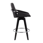 Lumi Source Cosmo contemporary counter stool set with swivel, round footrest, fixed height, black finish, two stools.