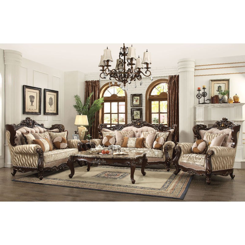 Shalisa - Sofa With 7 Pillows (Same Lv01585) - Fabric & Walnut - R&R Furniture Gallery (Fountain Valley, CA)