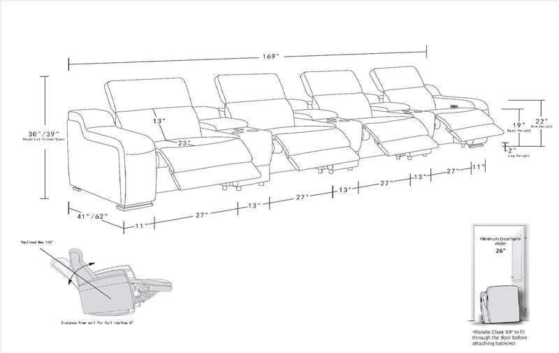 1116 - 7-Piece Modular Power Reclining Sofa In With 4 Power Recliners & Power Headrests