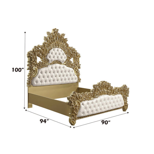 Bernadette - Eastern King Bed - White Synthetic Leather Fabric & Gold - R&R Furniture Gallery (Fountain Valley, CA)