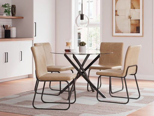 Black 5-piece dining room set by Signature Design Ashley with a rectangular table and four matching side chairs.