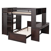 DreamHaus loft bed with twin standalone bed, built-in shelves, desk, and wardrobe, ideal for space-saving bedroom setup.
