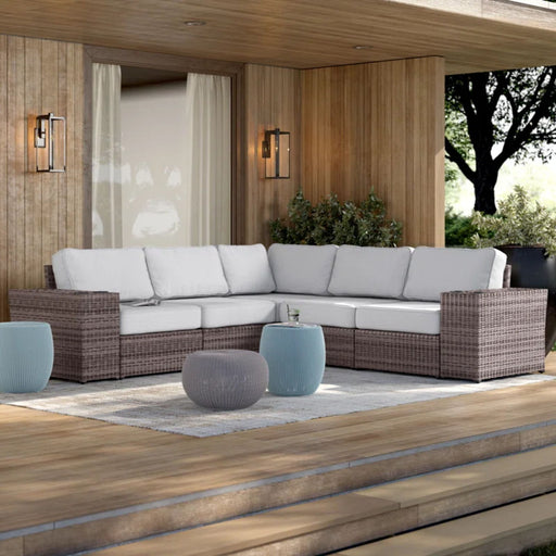 Wide Reversible Outdoor Sectional Sofa With Cushions - Brown / Gray - R&R Furniture Gallery (Fountain Valley, CA)