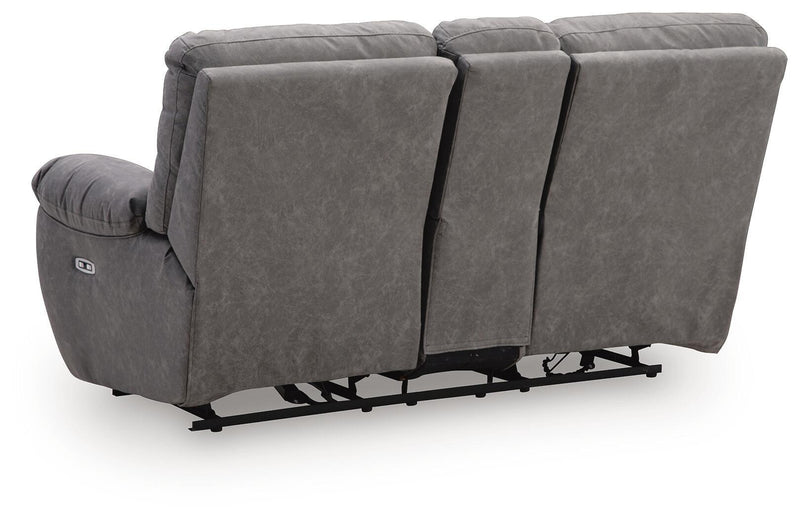 Bakerstein - Power Reclining Loveseat/Console/Adjustable Headrest - Galaxy