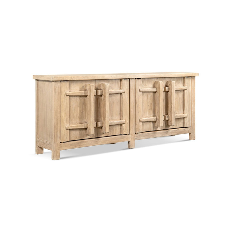 Jennifer Taylor Home Rowan 4-door sideboard cabinet in natural wood finish with sleek design and ample storage space.