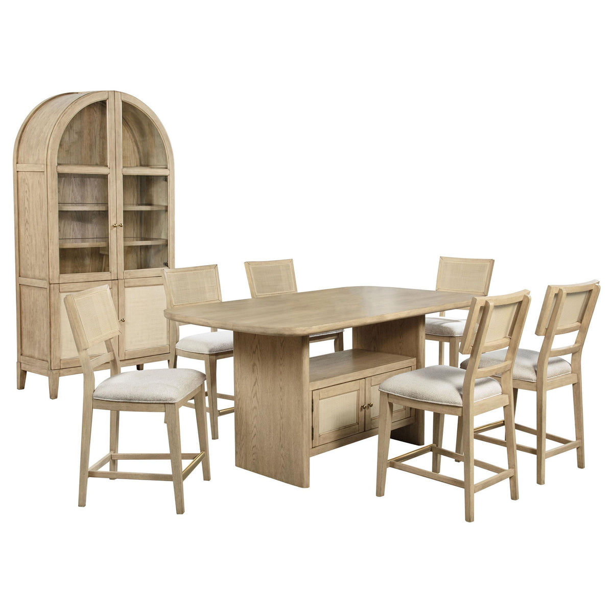 Kailani 8-piece Counter Dining Set with Cabinet Beige Oak