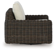 Kimora - Swivel Glider Lounge With Cushion - Beige / Dark Brown - R&R Furniture Gallery (Fountain Valley, CA)