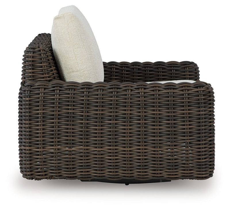 Kimora - Swivel Glider Lounge With Cushion - Beige / Dark Brown - R&R Furniture Gallery (Fountain Valley, CA)