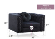 Contemporary sloped arm chair by Glory Furniture with plush upholstery and modern design, shown from a side angle.