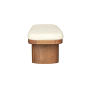 White Ollie Boucle Wooden Bench by TOV Furniture, upholstered with plush boucle fabric and wooden legs for modern decor.