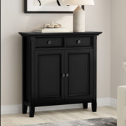 Simpli-Home Amherst storage cabinet with two doors and shelves, accent furniture in a modern wooden finish.