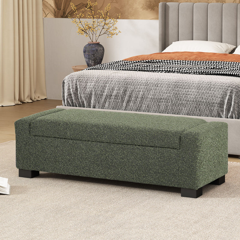 Noble House textured fabric ottoman bench with hinged lid, soft upholstery and sturdy wooden legs for versatile seating and storage