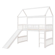 DreamHaus loft bed with built-in slide, featuring a sturdy wooden frame, ladder, and playful slide for kids' bedroom fun.