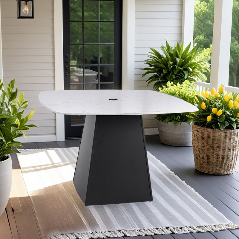 Rounded Square Outdoor Pedestal Dining Table - R&R Furniture Gallery (Fountain Valley, CA)