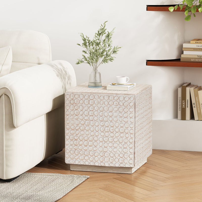 Chic Modern Mgo Cube Side Table With Fluted Design - Antique Brown - R&R Furniture Gallery (Fountain Valley, CA)