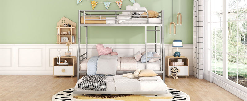 Steel construction bunk bed by DreamHaus with sturdy metal frames and ladder, designed for space-saving twin sleeping arrangements.