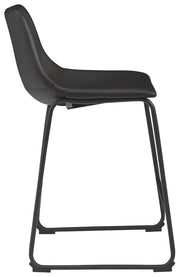 Set of two Signature Design by Ashley® Centiar upholstered barstools with cushioned seats and sleek wooden legs.