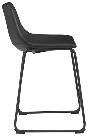Set of two Signature Design by Ashley® Centiar upholstered barstools with cushioned seats and sleek wooden legs.