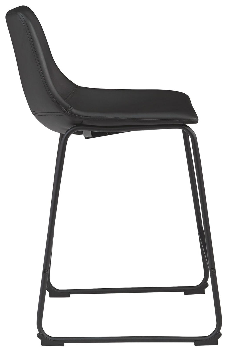 Set of two Signature Design by Ashley® Centiar upholstered barstools with cushioned seats and sleek wooden legs.