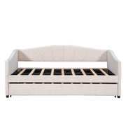 DreamHaus upholstered daybed sofa bed with trundle bed and wood slat base, showcasing its stylish design and comfortable seating.