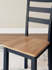 Set of two Signature Design by Ashley Gesthaven dining room side chairs with upholstered seats and wooden legs.