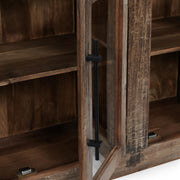 Natural wood Jett 4-door buffet cabinet by Classic Home, showcasing a sleek, modern design with four spacious doors.