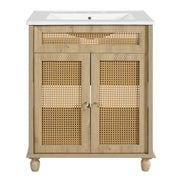 Bathroom Vanity With Handwoven Rattan Doors, Resin Basin - Natural Wood - R&R Furniture Gallery (Fountain Valley, CA)