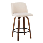 Lumi Source Toriano mid-century modern counter stool set of 2 with wooden legs and cushioned seats.