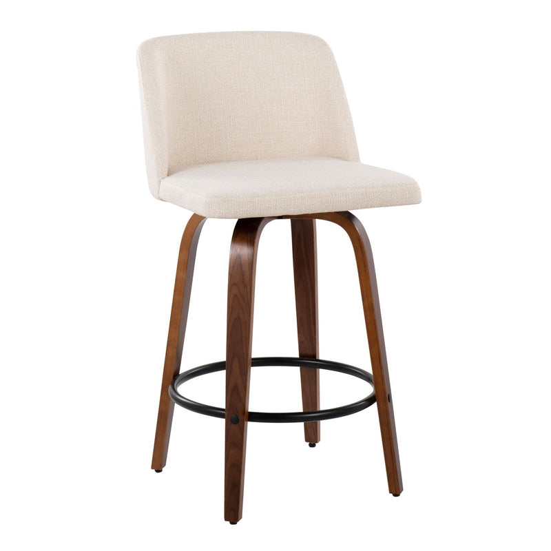 Lumi Source Toriano mid-century modern counter stool set of 2 with wooden legs and cushioned seats.