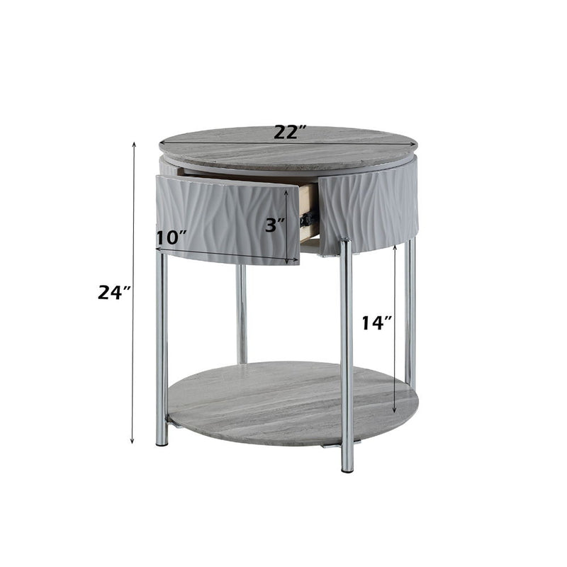Yukino - End Table - Gray High Gloss & Chrome - R&R Furniture Gallery (Fountain Valley, CA)