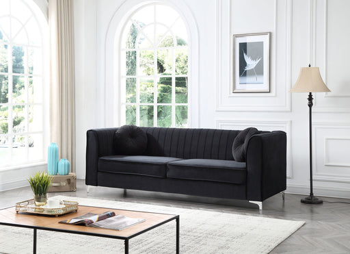 Glory Furniture Delray micro suede stationary sofa with plush cushions and sleek design in a modern living room setting.