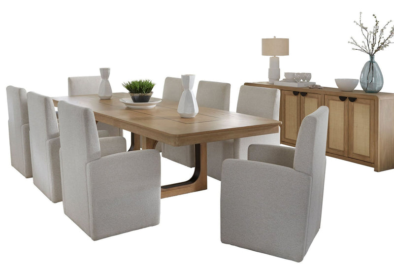 Escape - Dining Rectangular Table With Console And 8 Caster Chairs - Glazed Natural Oak Black Metal Trim - R&R Furniture Gallery (Fountain Valley, CA)
