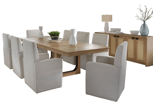 Escape - Dining Rectangular Table With Console And 8 Caster Chairs - Glazed Natural Oak Black Metal Trim - R&R Furniture Gallery (Fountain Valley, CA)