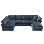 Luxe & Co. Modern modular cloud sectional sofa with six seats and ottoman, U-shaped sleeper couch for living room comfort.