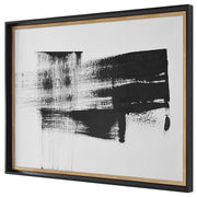 Uttermost Mystere framed black canvas art print, contemporary wall decor with abstract design and sleek black frame.