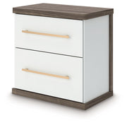 Kendanport - Two Drawer Night Stand - Brown / White - R&R Furniture Gallery (Fountain Valley, CA)