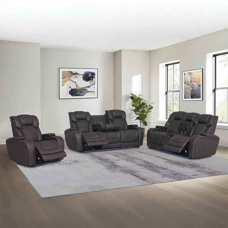 Wendell - Power Motion Sofa With Dropdown Table, Storage, USB & LED - Dark Gray - R&R Furniture Gallery (Fountain Valley, CA)