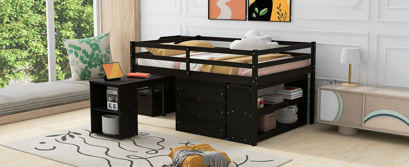 Loft Bed With Retractable Writing Desk And 3 Drawers With Storage Stairs And Shelves - R&R Furniture Gallery (Fountain Valley, CA)