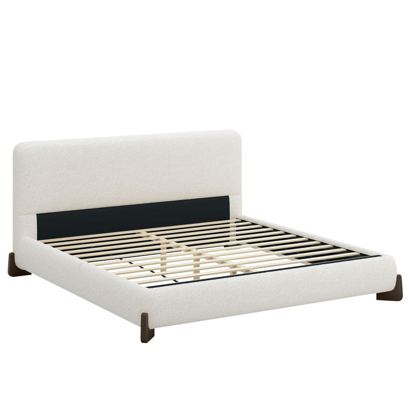 Elegant Boucle Upholstered Bed With Solid Wood Legs - R&R Furniture Gallery (Fountain Valley, CA)
