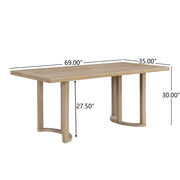 Modern solid wood dining table by Noble House featuring a sleek rectangular design with sturdy legs and smooth tabletop surface.