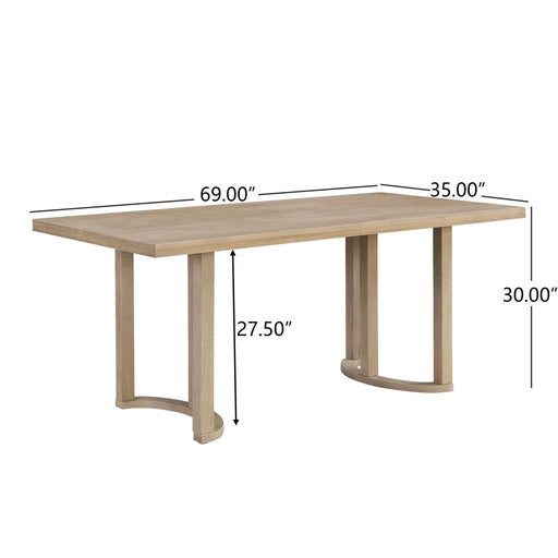 Modern solid wood dining table by Noble House featuring a sleek rectangular design with sturdy legs and smooth tabletop surface.