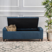 Noble House Guernsey storage ottoman with tufted top and wooden legs, functional furniture for living room or bedroom storage.
